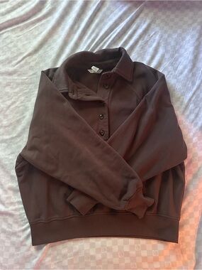 Espresso Brown Button-Up Collar Long Sleeve Pullover Sweatshirt XS